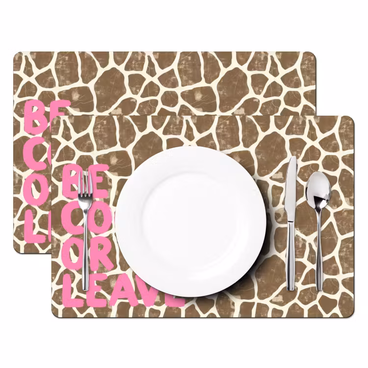 Placemat - 6 stuks - Tekst - Be cool or leave - Roze - Giraffenprint — 2