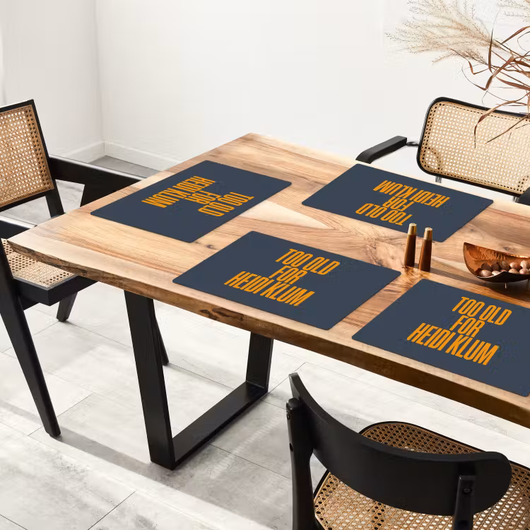 Placemat - 6 stuks - Too old for heidi klum - Geel - Blauw — 5