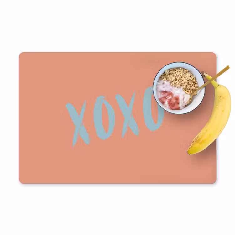 Placemat - 6 stuks - XOXO - Blauw - Perzikkleur — 1