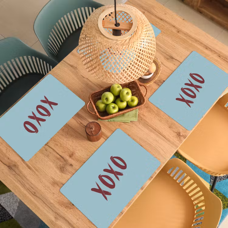 Placemat - 6 stuks - XOXO - Blauw - Rood — 6