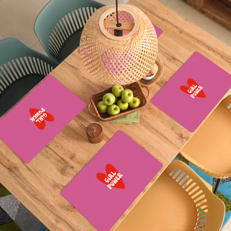 Placemat - 6 stuks - Girl power - Hart - Roze - Rood — 6