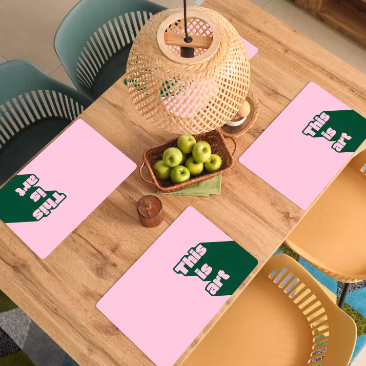 Placemat - 6 stuks - Groen - Teskt - This is art - Roze — 6