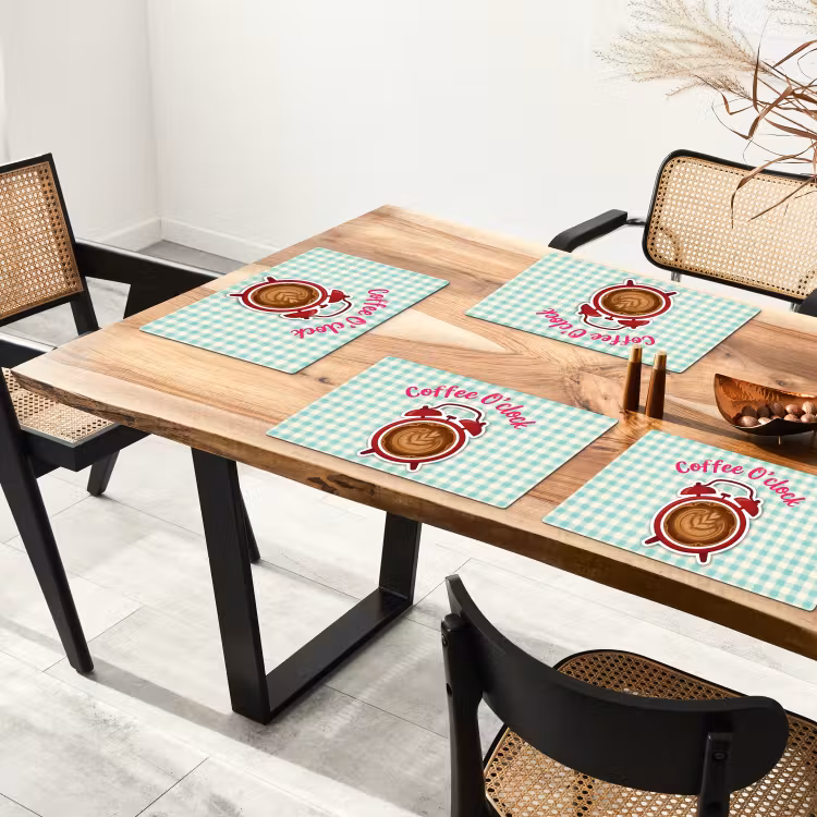 Placemat - 6 stuks - Koffie - Klok - Groen — 5