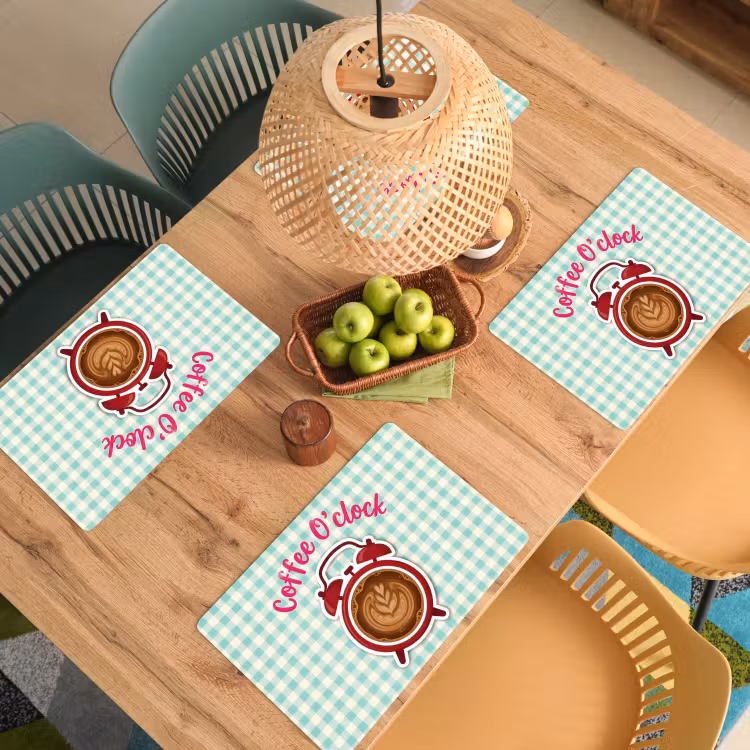Placemat - 6 stuks - Koffie - Klok - Groen — 6
