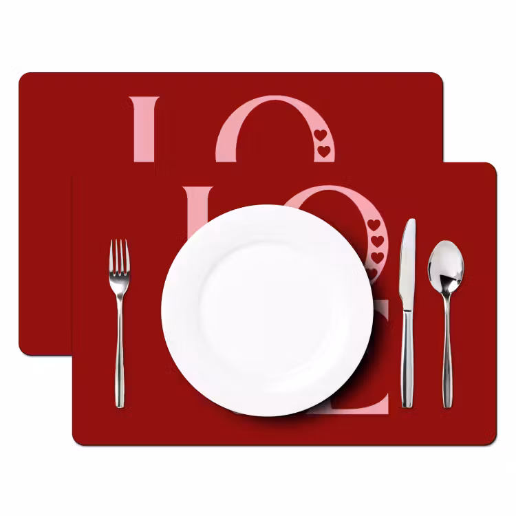 Placemat - 6 stuks - Love - Rood - Hatjes — 2