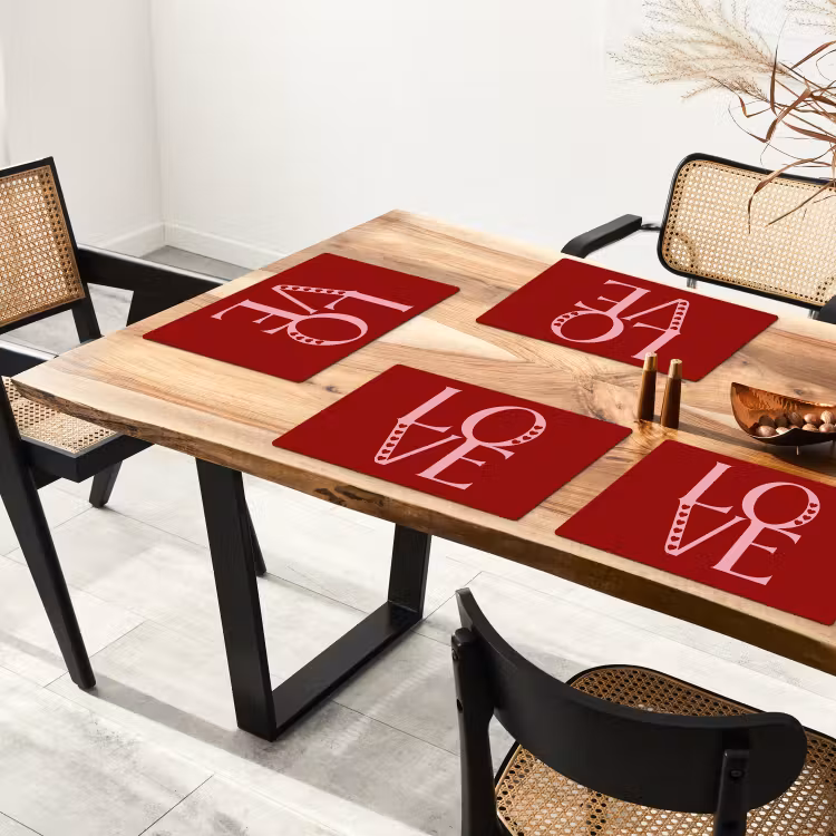 Placemat - 6 stuks - Love - Rood - Hatjes — 5