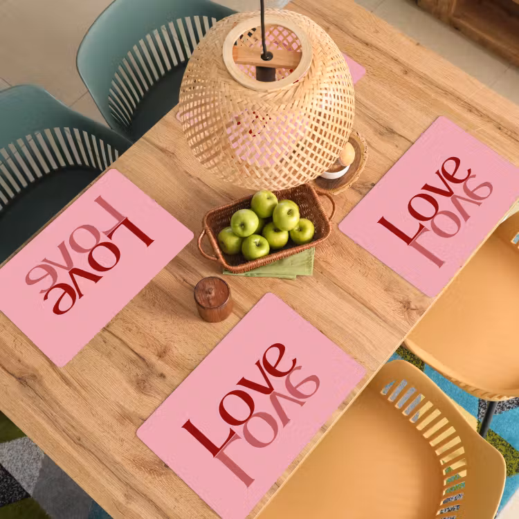 Placemat - 6 stuks - Love - Roze - Spiegeling — 6