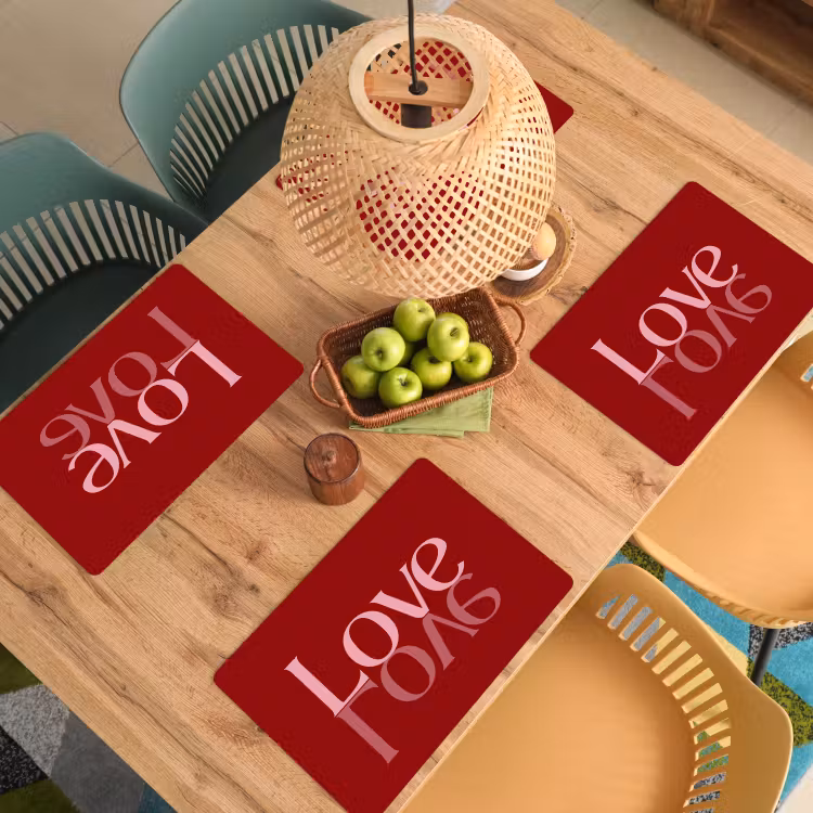 Placemat - 6 stuks - Love - Spiegeling - Rood — 6