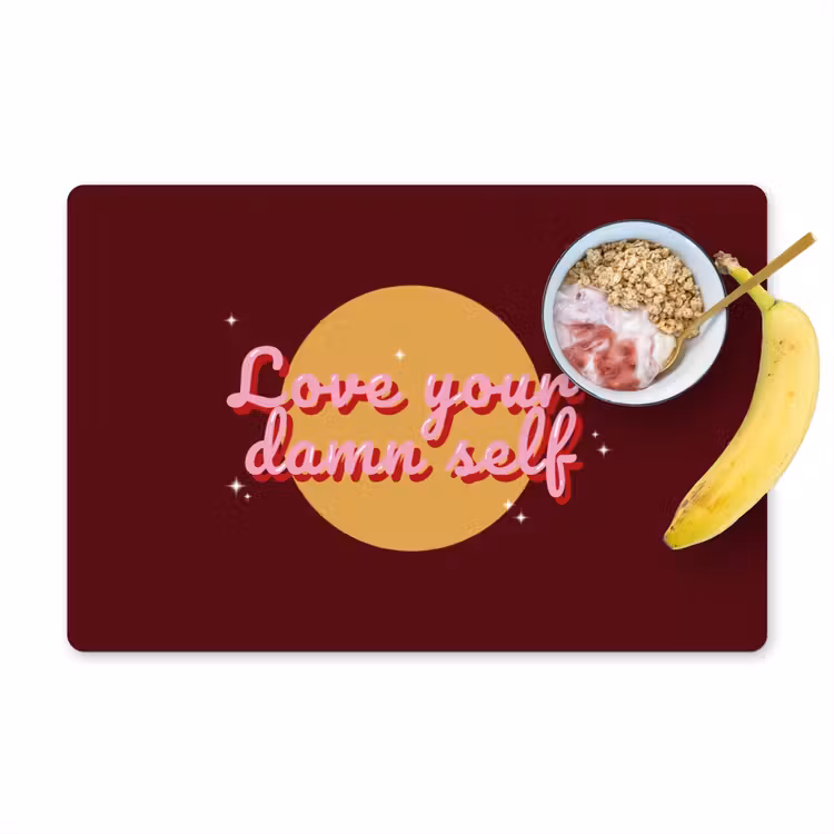 Placemat - 6 stuks - love your damn self - Cirkel - Glitter - Rood — 1