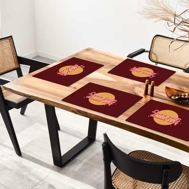 Placemat - 6 stuks - love your damn self - Cirkel - Glitter - Rood — 5