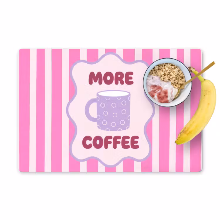 Placemat - 6 stuks - More coffee - Roze - Paars - Strepen - Mok — 1