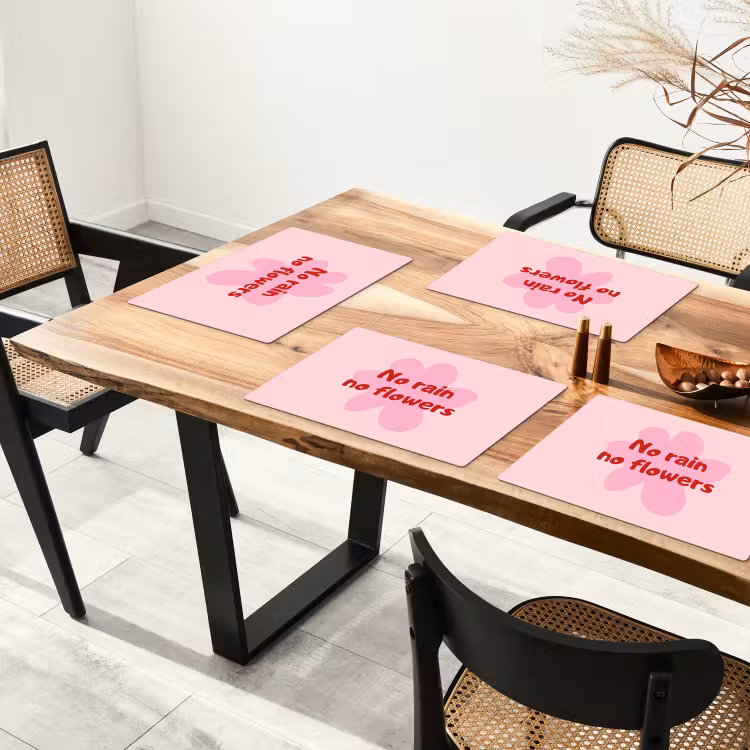 Placemat - 6 stuks - No rain no flowers - Bloem - Roze — 5
