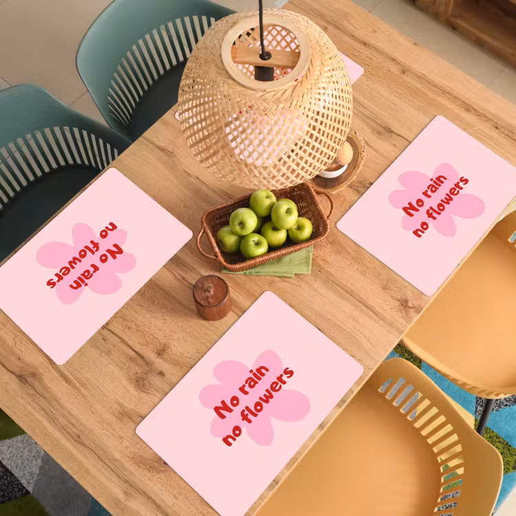 Placemat - 6 stuks - No rain no flowers - Bloem - Roze — 6