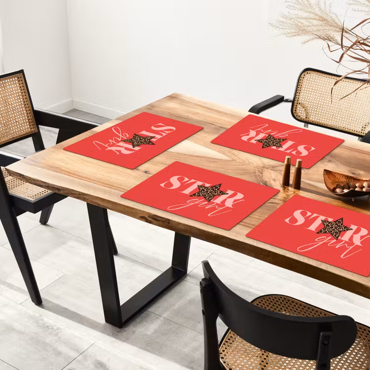 Placemat - 6 stuks - Star girl - Rood - Panter - Ster — 5