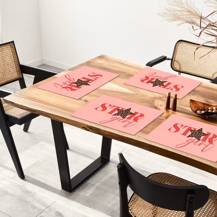 Placemat - 6 stuks - Star girl - Roze - Panter - Ster — 5