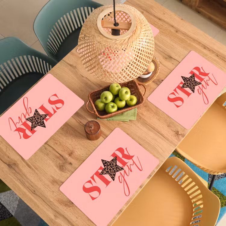 Placemat - 6 stuks - Star girl - Roze - Panter - Ster — 6