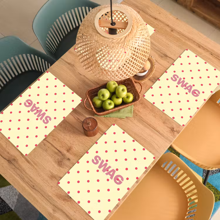 Placemat - 6 stuks - Swag - Roze - Stippen - Geel — 6