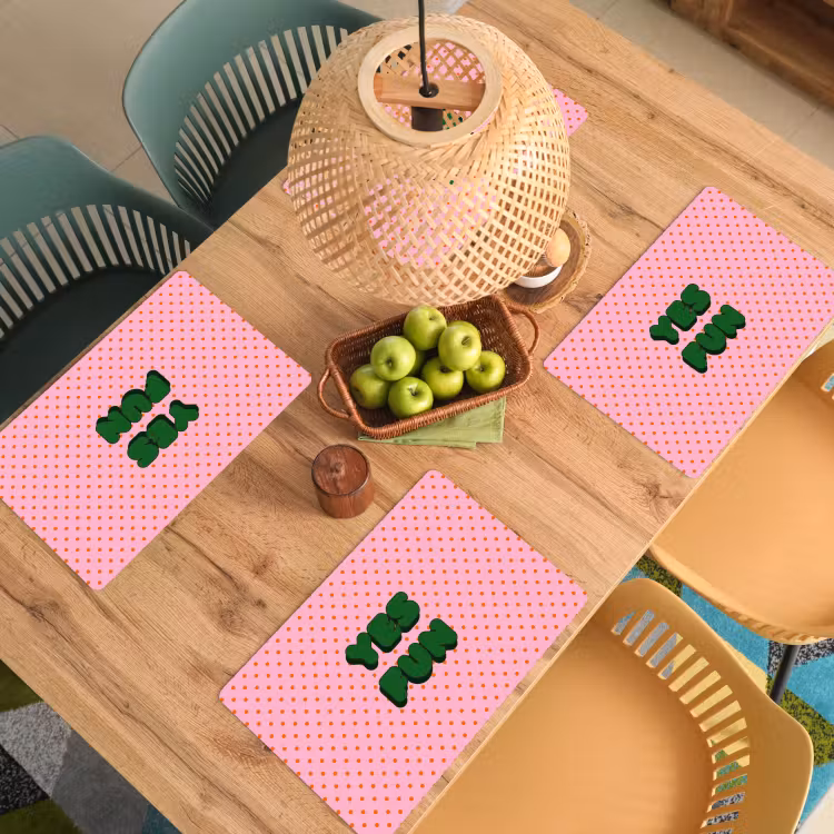Placemat - 6 stuks - Yes fun - Groen - Roze - Stippen — 6
