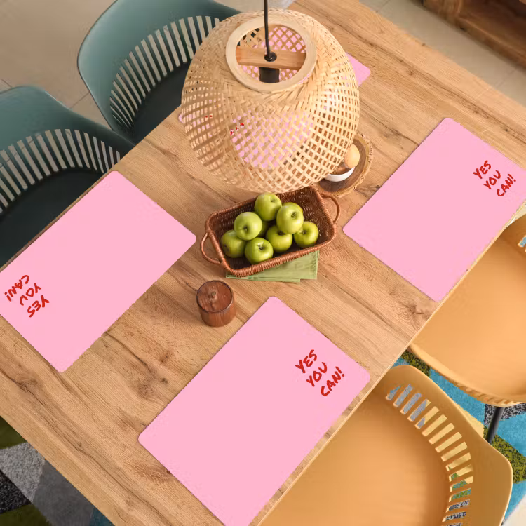 Placemat - 6 stuks - Yes you can do it - Rood - Roze — 6