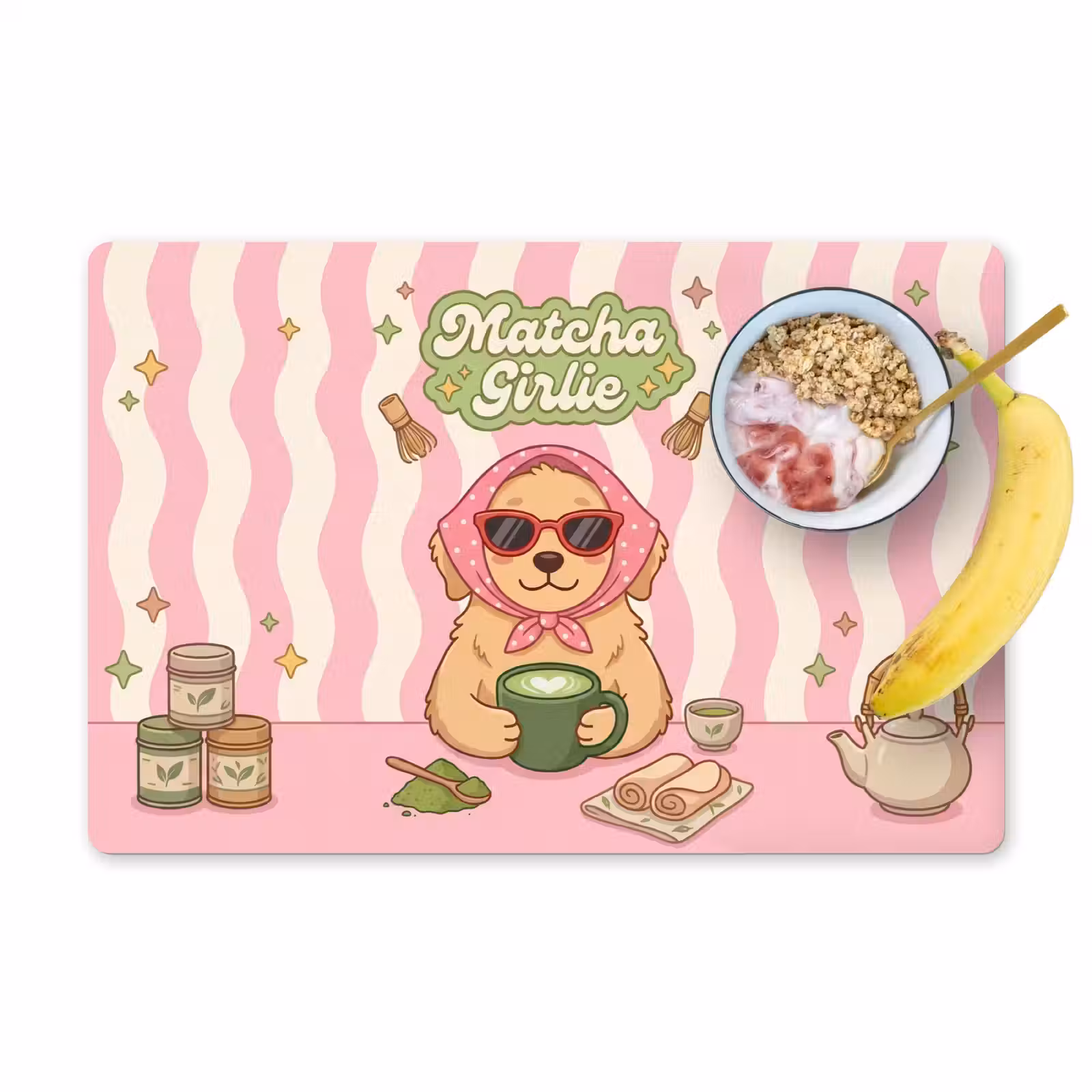 Placemat - 6 stuks - Matcha - Hond - Roze - Groen — 1