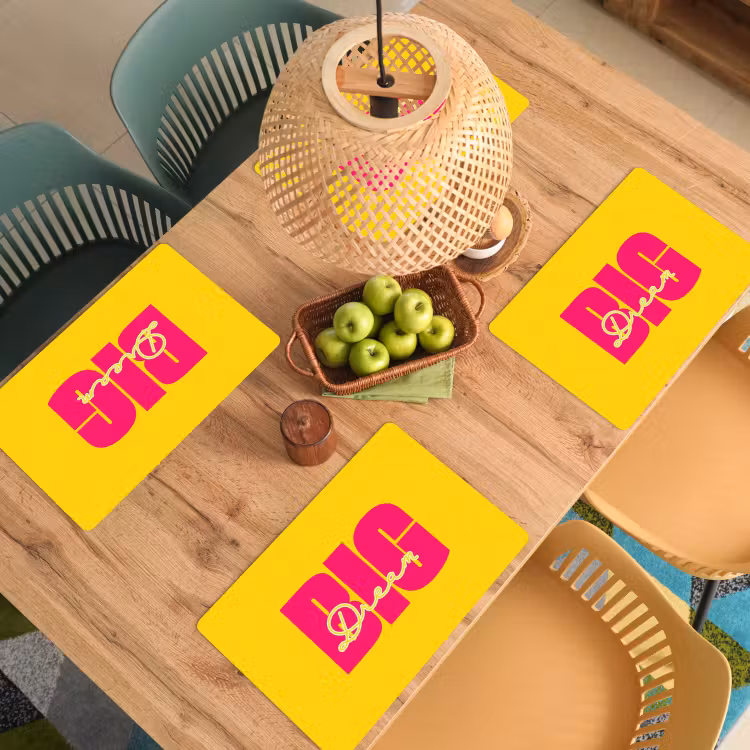 Placemat - 6 stuks - Dream big - Geel - Roze — 6