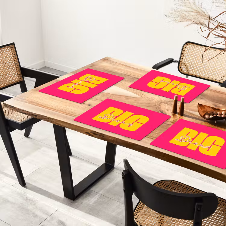 Placemat - 6 stuks - Dream big - Roze - Geel - Minimalistisch — 5