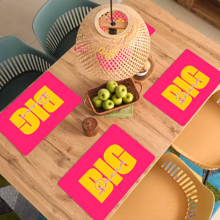 Placemat - 6 stuks - Dream big - Roze - Geel - Minimalistisch — 6