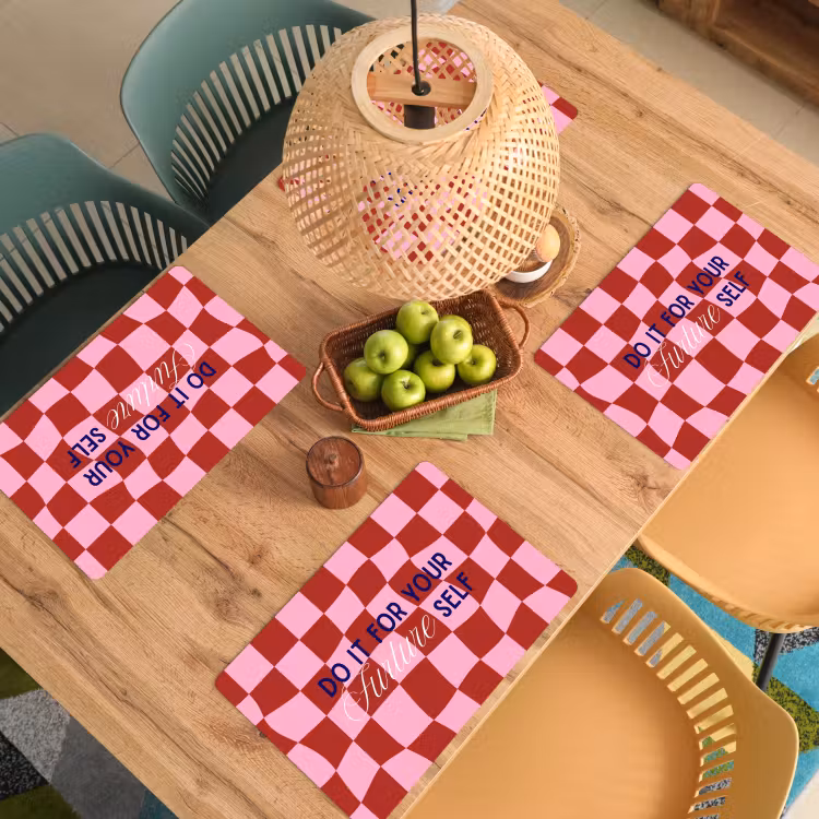 Placemat - 6 stuks - Furture - Geblokt - Rood — 6