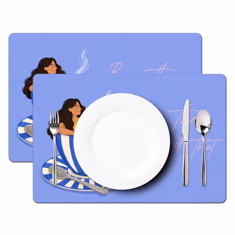 Placemat - 6 stuks - Mok - Koffie - Vrouw - Paars — 2