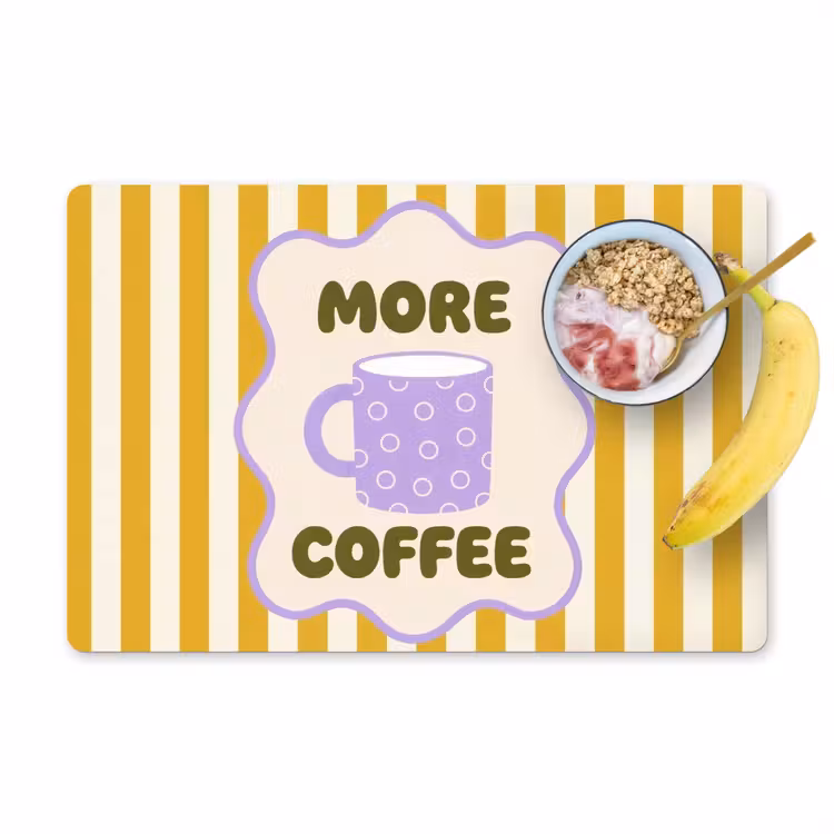 Placemat - 6 stuks - More coffee - Geel - Paars - Strepen - Mok — 1