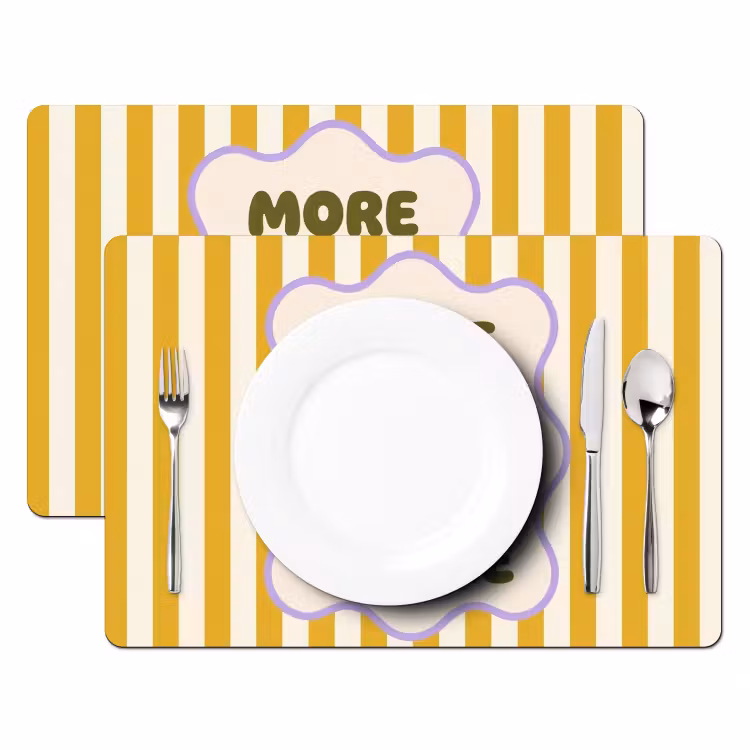 Placemat - 6 stuks - More coffee - Geel - Paars - Strepen - Mok — 2