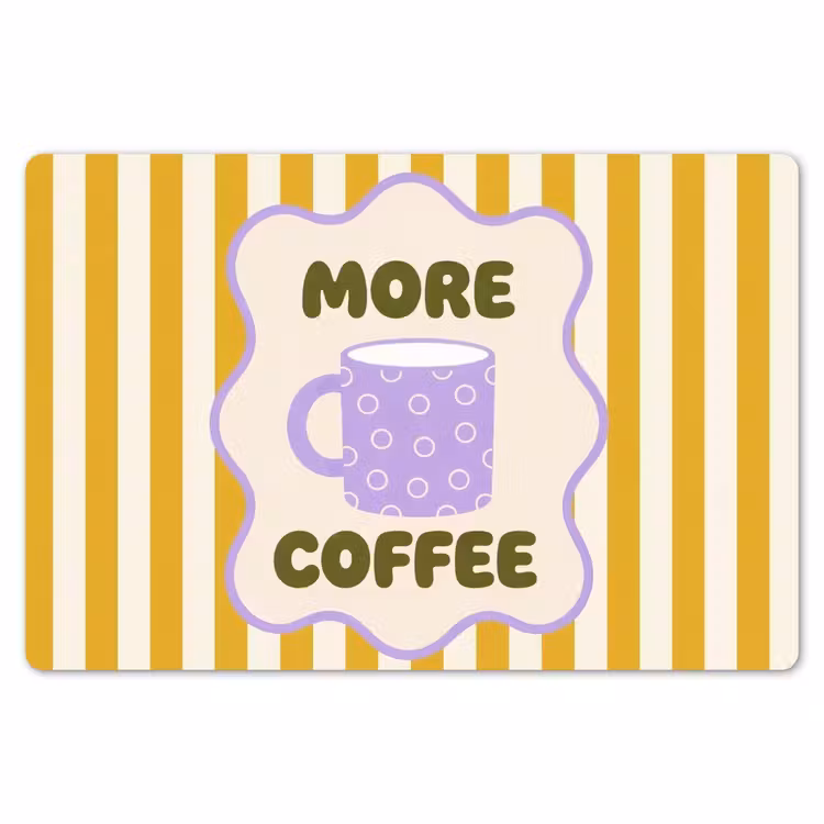 Placemat - 6 stuks - More coffee - Geel - Paars - Strepen - Mok — 7