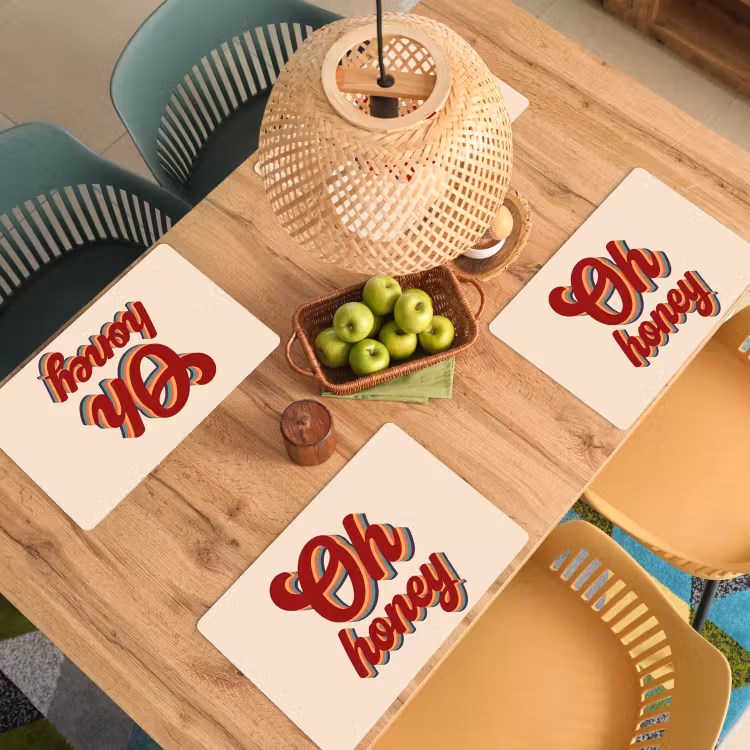 Placemat - 6 stuks - Oh honey - Rood - Schaduw — 6