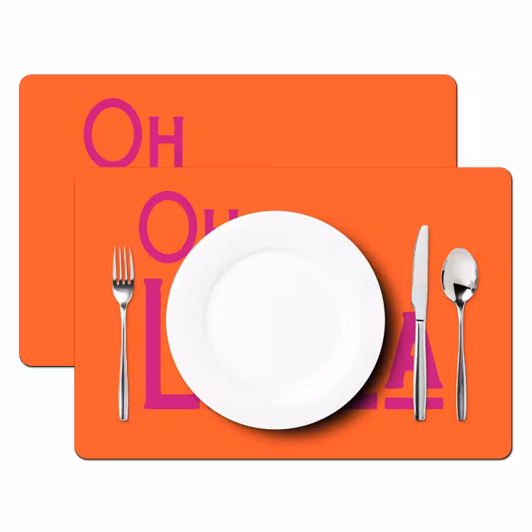 Placemat - 6 stuks - Oh la la - Oranje - Roze - Scheeflettertype — 2