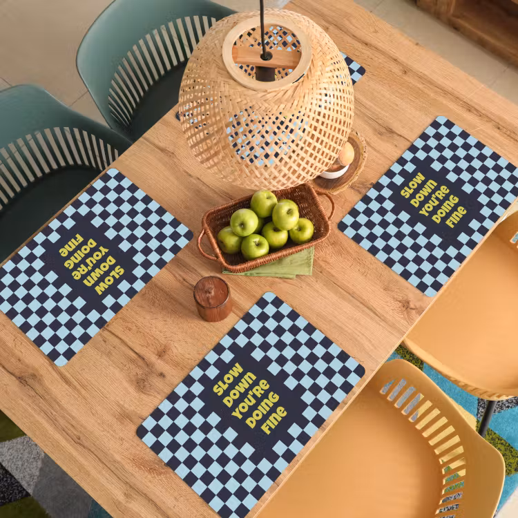 Placemat - 6 stuks - Patroon - Geblok - Blauw - Slow down you're doing fine — 6