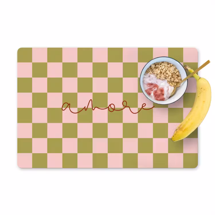 Placemat - 6 stuks - Patroon - Geblokt - Olijfgroen - Amore — 1