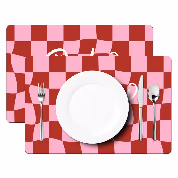 Placemat - 6 stuks - Pinky up - Geblokt - Bordeauxrood — 2