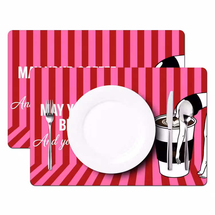 Placemat - 6 stuks - Roze - Strepen - Koffie - Maandag — 2