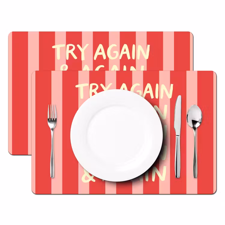Placemat - 6 stuks - Strepen - Rood - Try again — 2