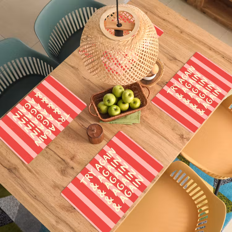 Placemat - 6 stuks - Strepen - Rood - Try again — 6