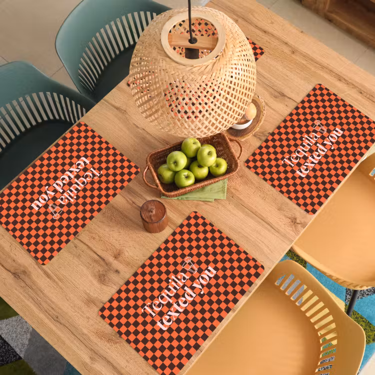 Placemat - 6 stuks - Tequila texted you - Glas - Vierkanten - Oranje — 6