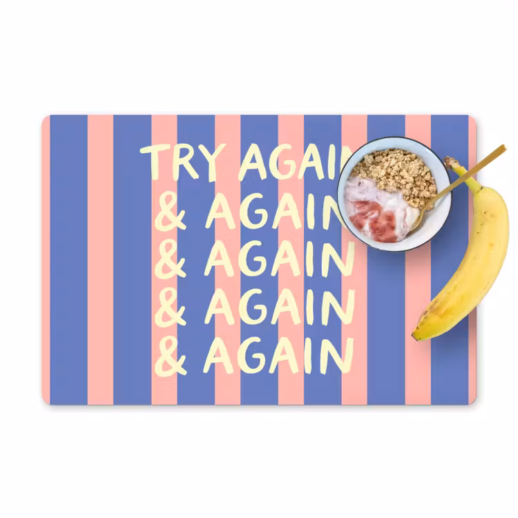 Placemat - 6 stuks - Try again - Strepen - Roze - Verticaal - Blauw — 1