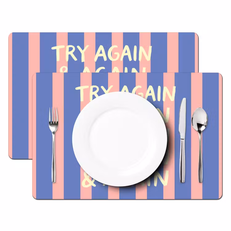 Placemat - 6 stuks - Try again - Strepen - Roze - Verticaal - Blauw — 2