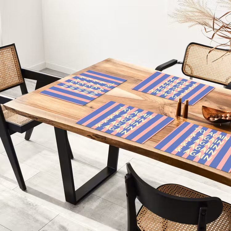 Placemat - 6 stuks - Try again - Strepen - Roze - Verticaal - Blauw — 5