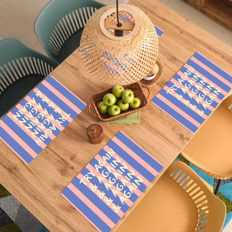 Placemat - 6 stuks - Try again - Strepen - Roze - Verticaal - Blauw — 6