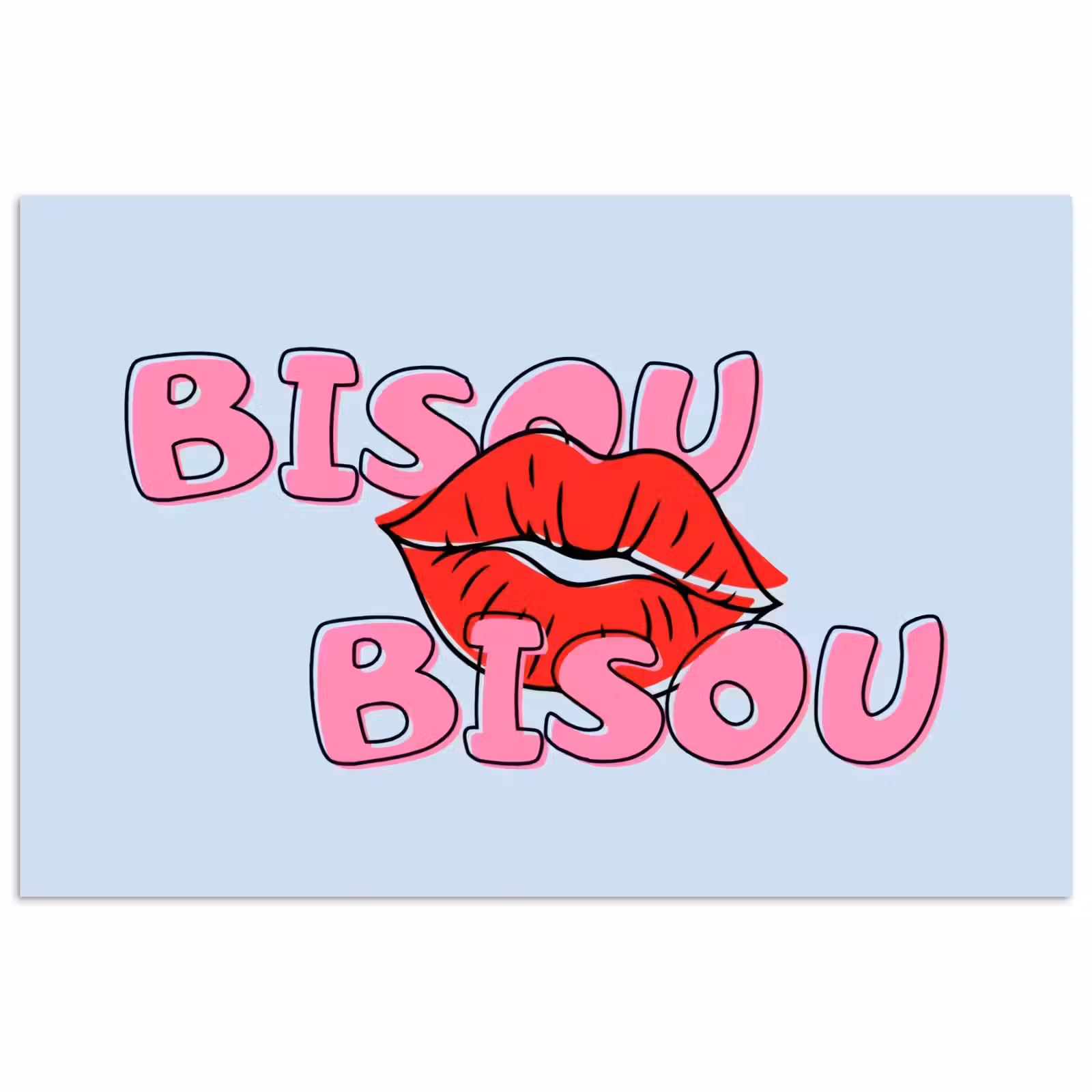 Poster - Bisou - Blauw - Roze - Lippen — 1