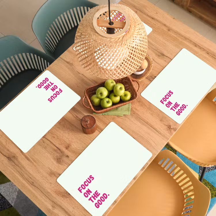 Placemat - 6 stuks - Focus on the good - Beige - Roze — 6