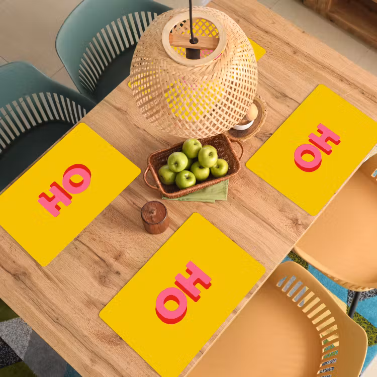 Placemat - 6 stuks - Geel - Roze - Oh - 3D — 6
