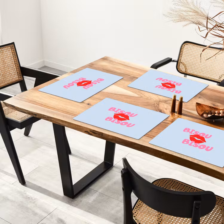 Placemat - 6 stuks - Lippen - Bisou - Blauw — 5