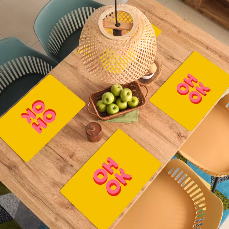 Placemat - 6 stuks - Oh ok - 3D - Geel - Roze — 6